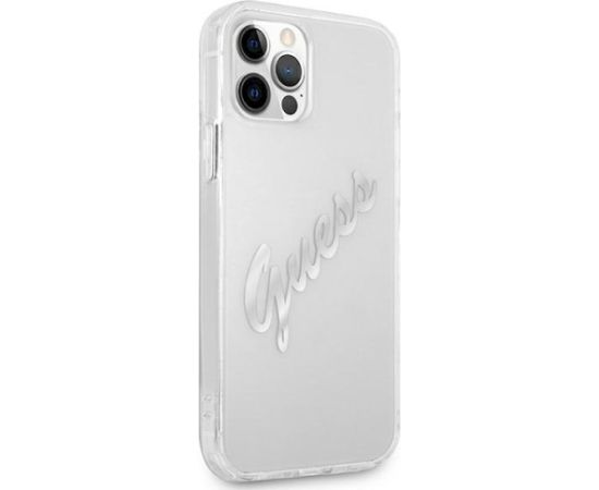 Guess GUHCP12MKTRSVSI Hardcase Vintage Script Aizsargapvalks priekš iPhone 12/12 Pro 6,1" / caurspīdīgs sudraba Neoriģinālie Maciņi