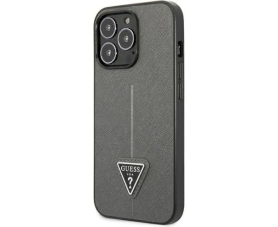 Guess GUHCP13LPSATLG Saffiano Triangle Logo Aizsargapvalks priekš iPhone 13 Pro / 13 6,1" / sudraba Neoriģinālie Maciņi