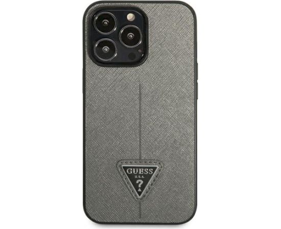 Guess GUHCP13LPSATLG Saffiano Triangle Logo Aizsargapvalks priekš iPhone 13 Pro / 13 6,1" / sudraba Neoriģinālie Maciņi