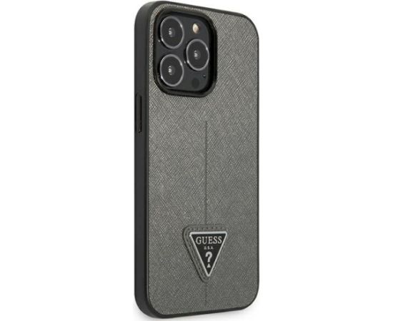 Guess GUHCP13LPSATLG Saffiano Triangle Logo Aizsargapvalks priekš iPhone 13 Pro / 13 6,1" / sudraba Neoriģinālie Maciņi
