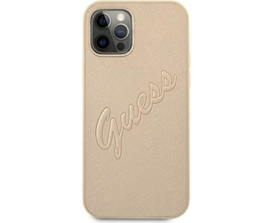 Guess GUHCP12LRSAVSLG Saffiano Vintage Script Aizsargapvalks priekš iPhone 12 Pro Max 6,7" / zelta Neoriģinālie Maciņi