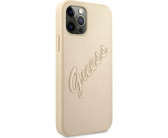 Guess GUHCP12LRSAVSLG Saffiano Vintage Script Aizsargapvalks priekš iPhone 12 Pro Max 6,7" / zelta Neoriģinālie Maciņi