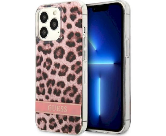 Guess GUHCP13LHSLEOP Leopard Aizsargapvalks priekš iPhone 13 Pro / 13 6,1" / rozā Neoriģinālie Maciņi