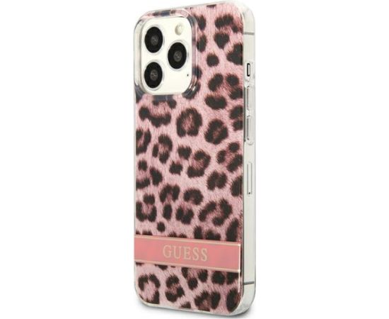 Guess GUHCP13LHSLEOP Leopard Aizsargapvalks priekš iPhone 13 Pro / 13 6,1" / rozā Neoriģinālie Maciņi