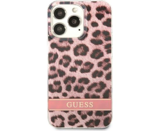 Guess GUHCP13LHSLEOP Leopard Aizsargapvalks priekš iPhone 13 Pro / 13 6,1" / rozā Neoriģinālie Maciņi