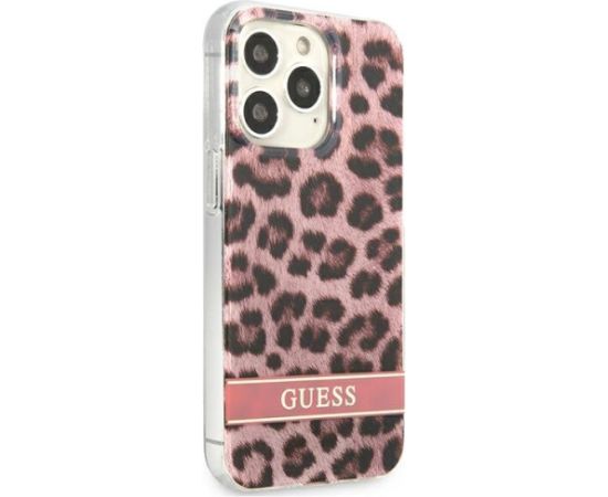 Guess GUHCP13LHSLEOP Leopard Aizsargapvalks priekš iPhone 13 Pro / 13 6,1" / rozā Neoriģinālie Maciņi