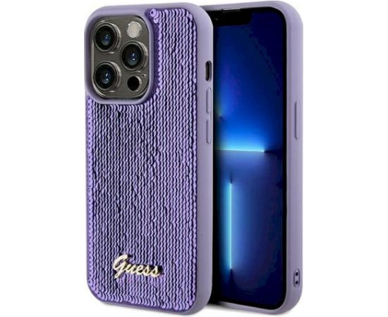 Guess GUHCP13XPSFDGSU Sequin Script Metal Aizsargapvalks priekš iPhone 13 Pro Max 6.7" / violets Neoriģinālie Maciņi