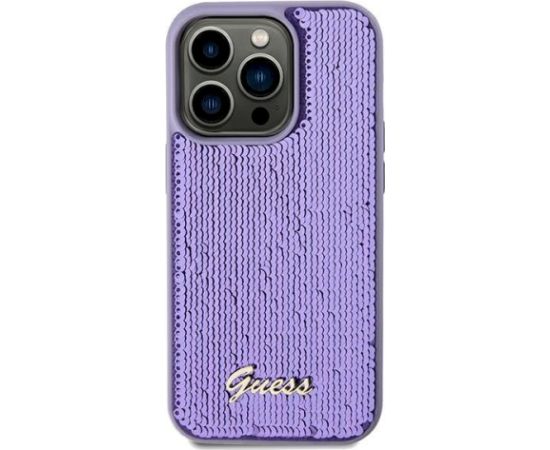 Guess GUHCP13XPSFDGSU Sequin Script Metal Aizsargapvalks priekš iPhone 13 Pro Max 6.7" / violets Neoriģinālie Maciņi