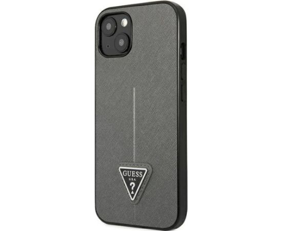 Guess GUHCP14MPSATLG Saffiano Triangle Logo Aizsargapvalks priekš iPhone 14 Plus/15 Plus 6.7" / sudraba Neoriģinālie Maciņi