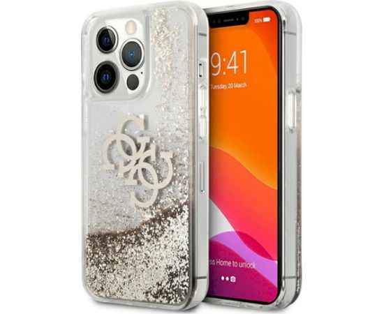 Guess GUHCP13XLG4GGO Hardcase 4G Big Liquid Glitter Aizsargapvalks priekš iPhone 13 Pro Max 6,7" / zelta Neoriģinālie Maciņi