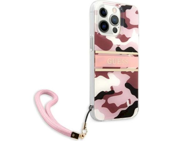 Guess GUHCP13XKCABPI Camo Strap Collection Aizsargapvalks priekš iPhone 13 Pro Max 6,7" / rozā Neoriģinālie Maciņi