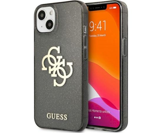 Guess GUHCP13SPCUGL4GBK Glitter 4G Big Logo Aizsargapvalks priekš iPhone 13 mini 5,4" / melns Neoriģinālie Maciņi