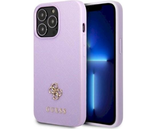 Guess GUHCP13XPS4MU Saffiano 4G Small Metal Logo Aizsargapvalks priekš iPhone 13 Pro Max 6,7" / violets Neoriģinālie Maciņi