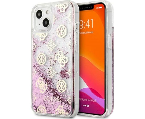Guess GUHCP13SLGPEPI Peony Liquid Glitter Aizsargapvalks priekš iPhone 13 mini 5,4" / rozā Neoriģinālie Maciņi