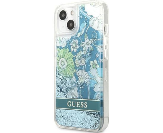 Guess GUHCP13MLFLSN Flower Liquid Glitter Aizsargapvalks priekš iPhone 13/14/15 6,1" / zaļš Neoriģinālie Maciņi