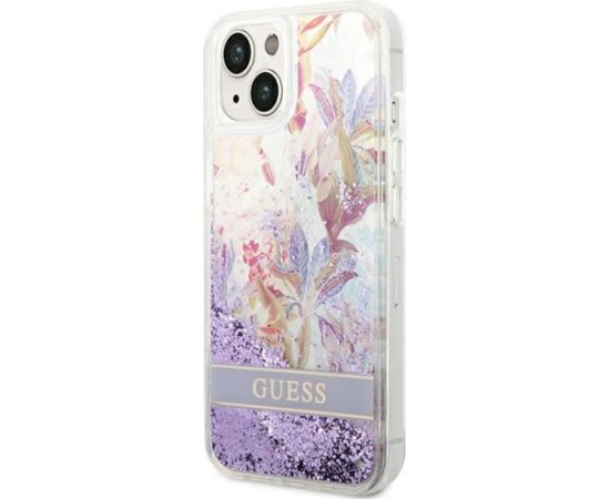 Guess GUHCP14MLFLSU Flower Liquid Glitter Aizsargapvalks priekš iPhone 14 Plus / 15 Plus 6.7" / violets Neoriģinālie Maciņi