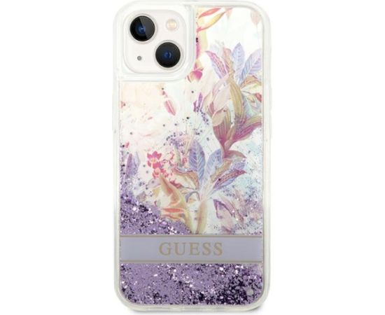 Guess GUHCP14MLFLSU Flower Liquid Glitter Aizsargapvalks priekš iPhone 14 Plus / 15 Plus 6.7" / violets Neoriģinālie Maciņi