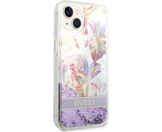 Guess GUHCP14MLFLSU Flower Liquid Glitter Aizsargapvalks priekš iPhone 14 Plus / 15 Plus 6.7" / violets Neoriģinālie Maciņi