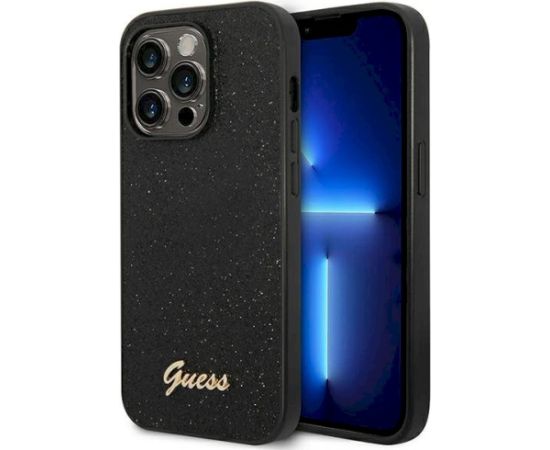 Guess GUHCP14LHGGSHK Glitter Script Aizsargapvalks priekš iPhone 14 Pro 6,1" / melns Neoriģinālie Maciņi