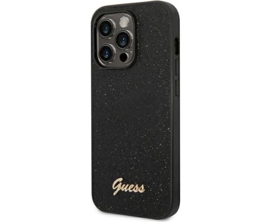 Guess GUHCP14LHGGSHK Glitter Script Aizsargapvalks priekš iPhone 14 Pro 6,1" / melns Neoriģinālie Maciņi