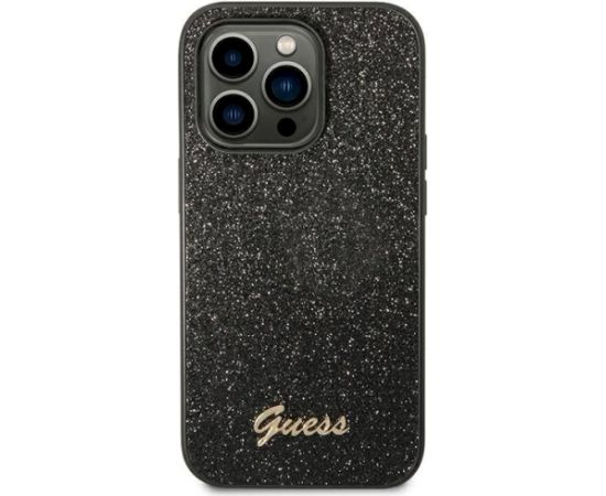 Guess GUHCP14LHGGSHK Glitter Script Aizsargapvalks priekš iPhone 14 Pro 6,1" / melns Neoriģinālie Maciņi