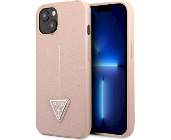 Guess GUHCP13SPSATLP Saffiano Triangle Logo Aizsargapvalks priekš iPhone 13 mini 5,4" / rozā Neoriģinālie Maciņi