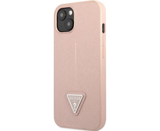 Guess GUHCP13SPSATLP Saffiano Triangle Logo Aizsargapvalks priekš iPhone 13 mini 5,4" / rozā Neoriģinālie Maciņi