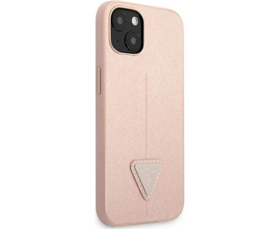 Guess GUHCP13SPSATLP Saffiano Triangle Logo Aizsargapvalks priekš iPhone 13 mini 5,4" / rozā Neoriģinālie Maciņi