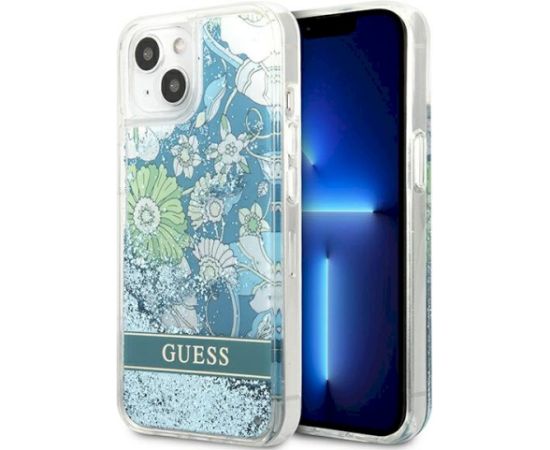 Guess GUHCP13SLFLSN Hardcase Flower Liquid Glitter Aizsargapvalks priekš iPhone 13 mini 5,4" / zaļš Neoriģinālie Maciņi