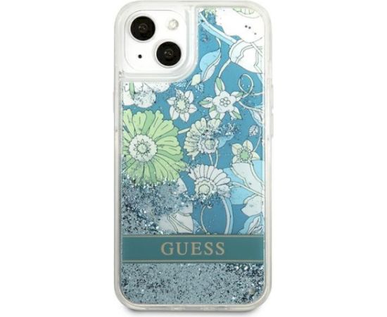 Guess GUHCP13SLFLSN Hardcase Flower Liquid Glitter Aizsargapvalks priekš iPhone 13 mini 5,4" / zaļš Neoriģinālie Maciņi