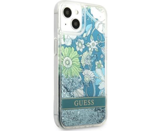 Guess GUHCP13SLFLSN Hardcase Flower Liquid Glitter Aizsargapvalks priekš iPhone 13 mini 5,4" / zaļš Neoriģinālie Maciņi