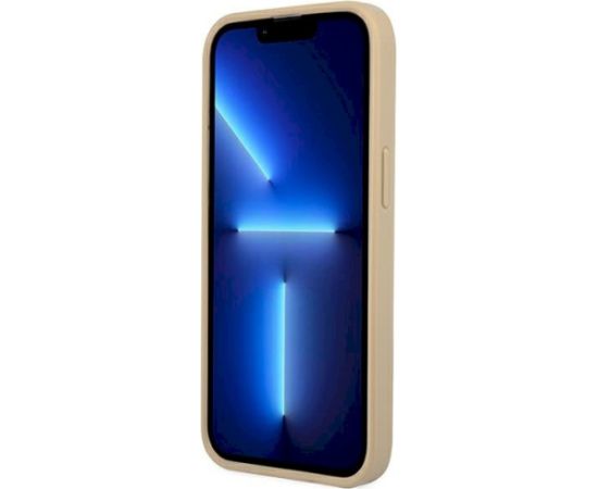 Guess GUHCP14MPSATLE Hardcase Saffiano Triangle Logo Aizsargapvalks priekš iPhone 14 Plus / 15 Plus 6.7" / bēšs Neoriģinālie Maciņi