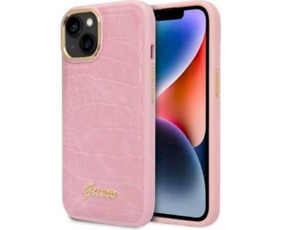 Guess GUHCP14MHGCRHP Croco Collection Aizsargapvalks priekš iPhone 14 Plus / 15 Plus 6.7" / rozā Neoriģinālie Maciņi