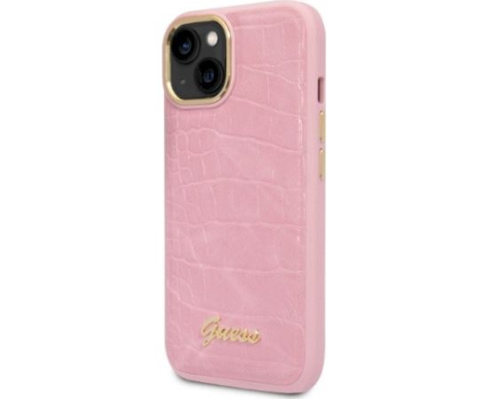 Guess GUHCP14MHGCRHP Croco Collection Aizsargapvalks priekš iPhone 14 Plus / 15 Plus 6.7" / rozā Neoriģinālie Maciņi