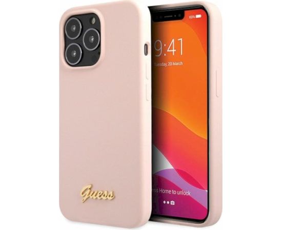 Guess GUHCP13XLSLMGLP Silicone Script Gold Log Aizsargapvalks priekš iPhone 13 Pro Max 6.7" / gaiši rozā Neoriģinālie Maciņi