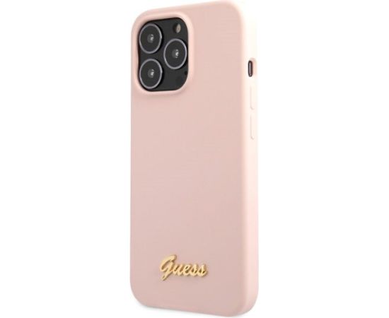Guess GUHCP13XLSLMGLP Silicone Script Gold Log Aizsargapvalks priekš iPhone 13 Pro Max 6.7" / gaiši rozā Neoriģinālie Maciņi