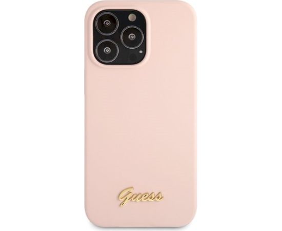 Guess GUHCP13XLSLMGLP Silicone Script Gold Log Aizsargapvalks priekš iPhone 13 Pro Max 6.7" / gaiši rozā Neoriģinālie Maciņi