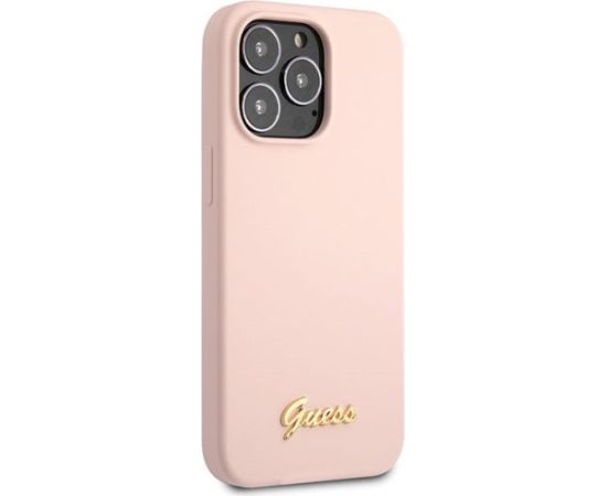 Guess GUHCP13XLSLMGLP Silicone Script Gold Log Aizsargapvalks priekš iPhone 13 Pro Max 6.7" / gaiši rozā Neoriģinālie Maciņi
