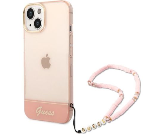 Guess GUHCP14MHGCOHP Translucent Pearl Strap Aizsargapvalks priekš iPhone 14 Plus/15 Plus 6.7" / rozā Neoriģinālie Maciņi