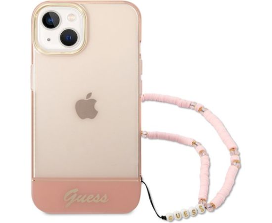 Guess GUHCP14MHGCOHP Translucent Pearl Strap Aizsargapvalks priekš iPhone 14 Plus/15 Plus 6.7" / rozā Neoriģinālie Maciņi