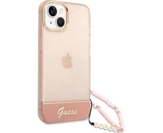 Guess GUHCP14MHGCOHP Translucent Pearl Strap Aizsargapvalks priekš iPhone 14 Plus/15 Plus 6.7" / rozā Neoriģinālie Maciņi