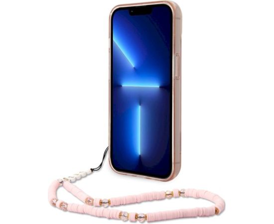 Guess GUHCP14MHGCOHP Translucent Pearl Strap Aizsargapvalks priekš iPhone 14 Plus/15 Plus 6.7" / rozā Neoriģinālie Maciņi