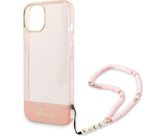 Guess GUHCP14MHGCOHP Translucent Pearl Strap Aizsargapvalks priekš iPhone 14 Plus/15 Plus 6.7" / rozā Neoriģinālie Maciņi