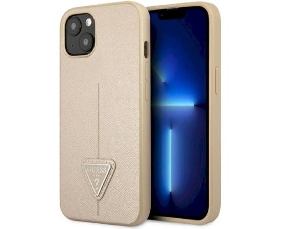 Guess GUHCP13SPSATLE Saffiano Triangle Logo Aizsargapvalks priekš iPhone 13 mini 5,4" / bēšs Neoriģinālie Maciņi