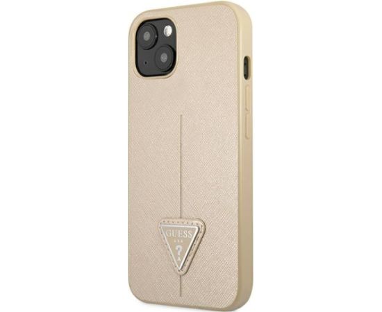 Guess GUHCP13SPSATLE Saffiano Triangle Logo Aizsargapvalks priekš iPhone 13 mini 5,4" / bēšs Neoriģinālie Maciņi
