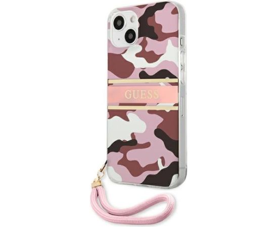 Guess GUHCP13MKCABPI Camo Strap Collection Aizsargapvalks priekš iPhone 13 / 14 / 15 6,1" / rozā Neoriģinālie Maciņi