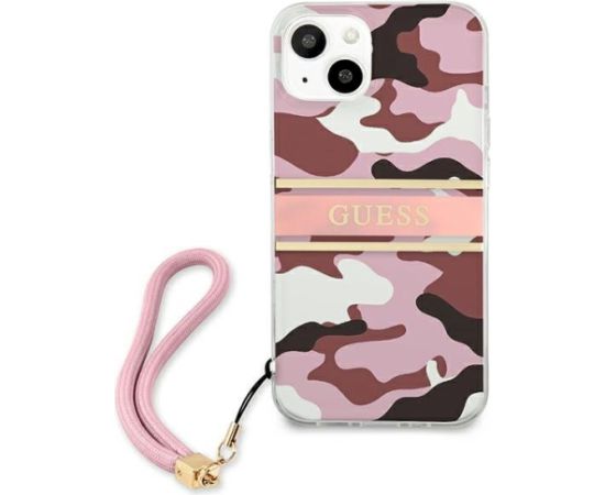 Guess GUHCP13MKCABPI Camo Strap Collection Aizsargapvalks priekš iPhone 13 / 14 / 15 6,1" / rozā Neoriģinālie Maciņi