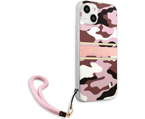 Guess GUHCP13MKCABPI Camo Strap Collection Aizsargapvalks priekš iPhone 13 / 14 / 15 6,1" / rozā Neoriģinālie Maciņi