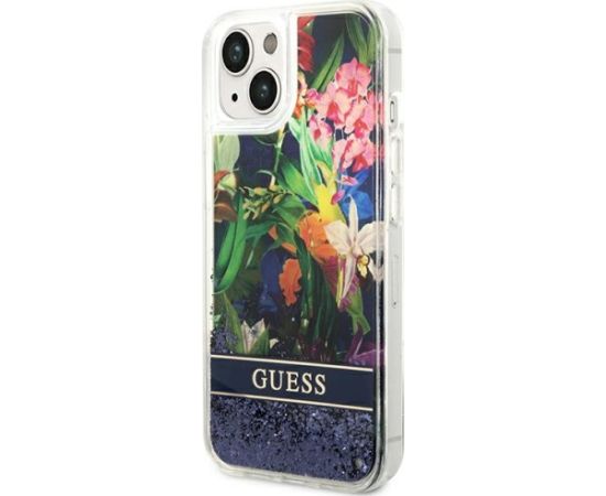 Guess GUHCP14MLFLSB Flower Liquid Glitter Hardcase Aizsargapvalks priekš iPhone 14 Plus/15 Plus 6.7" / zils Neoriģinālie Maciņi