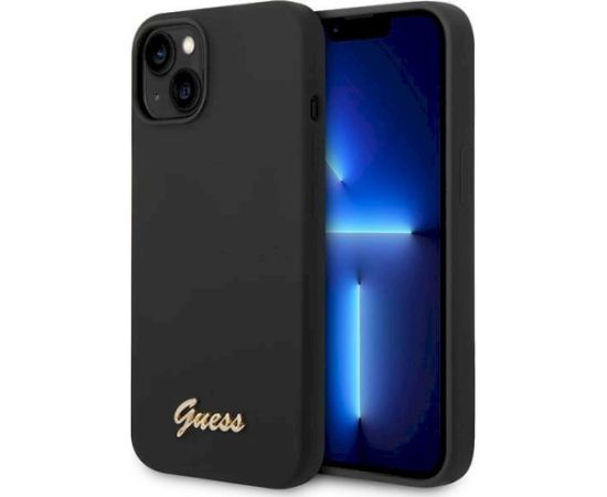 Guess GUHCP14MSLSMK Silicone Vintage Gold Logo Aizsargapvalks priekš iPhone 14 Plus / 15 Plus 6.7" / melns Neoriģinālie Maciņi